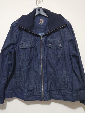 Denim Knit Jacket Sweater Collar Full-Zip Front Pockets Gorpcore-adjacent 22 WP